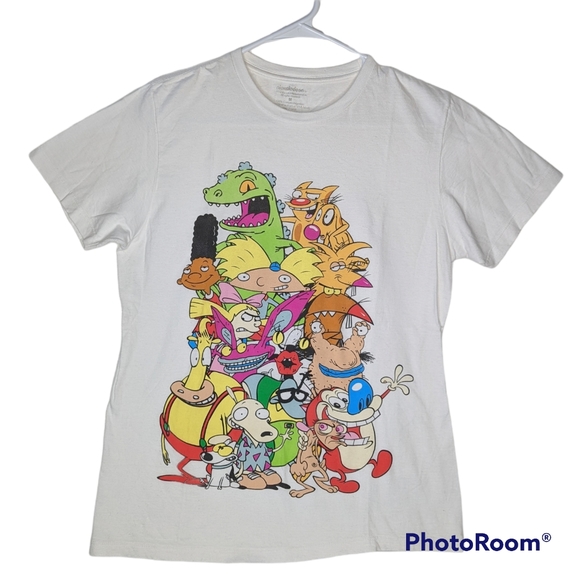 Nickelodeon T-Shirt Sz Medium White SS Nicktoons 90's Cartoon Characters 2016 - Picture 5 of 6